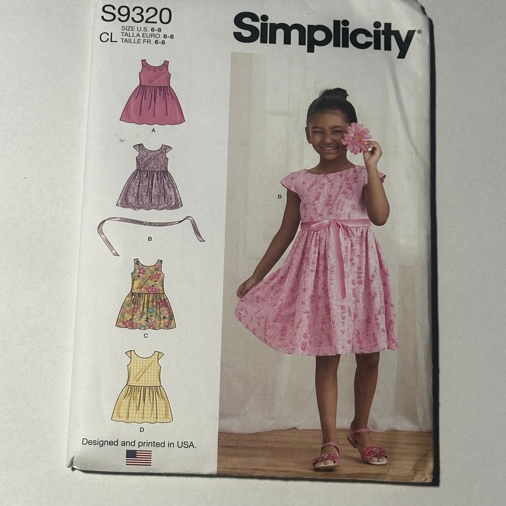Simplicity Uncut S9320 Sewing Pattern Girls Gathered Skirt Dresses Girls 6-8